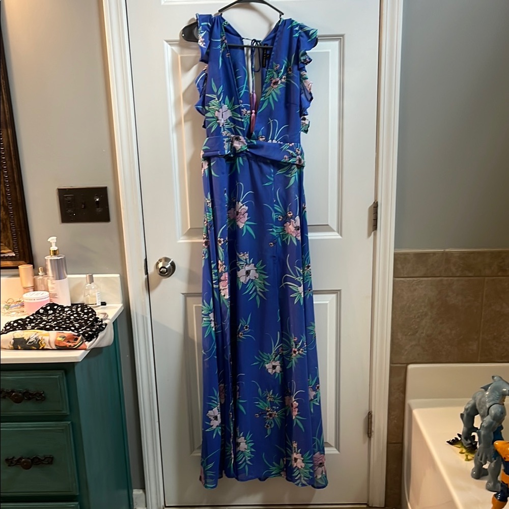 Floral Blue Maxi beach cover up Dress
